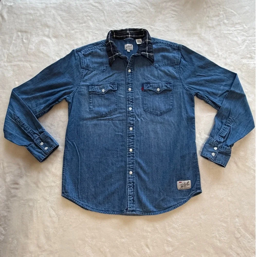 Levi's Blue Fresh Leaves Justin Timberlake Denim Western Shirt Mens M Excellent